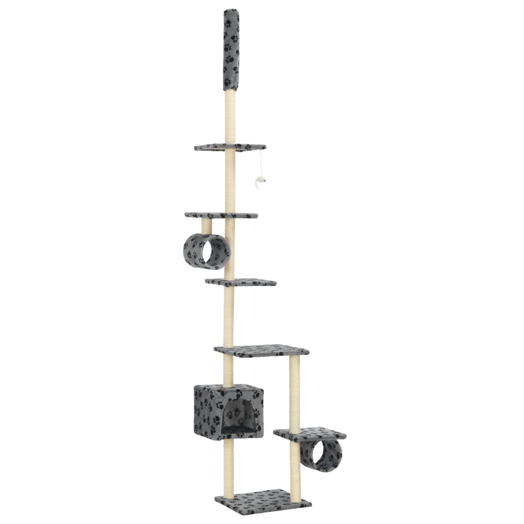 Albero per Gatti e Tiragraffi Sisal 260cm Zampe Stampate Grigio | homemem39