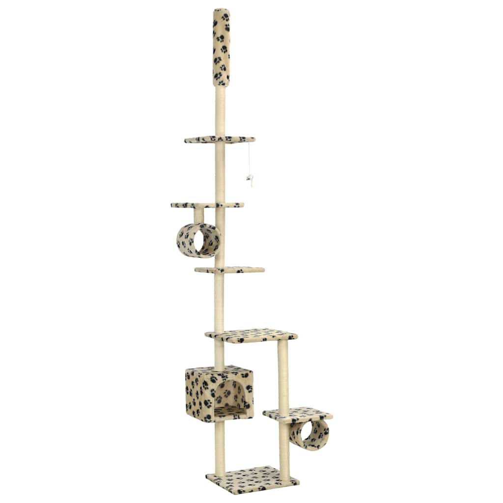 Albero per Gatti e Tiragraffi Sisal 260 cm Zampe Stampate Beige | homemem39