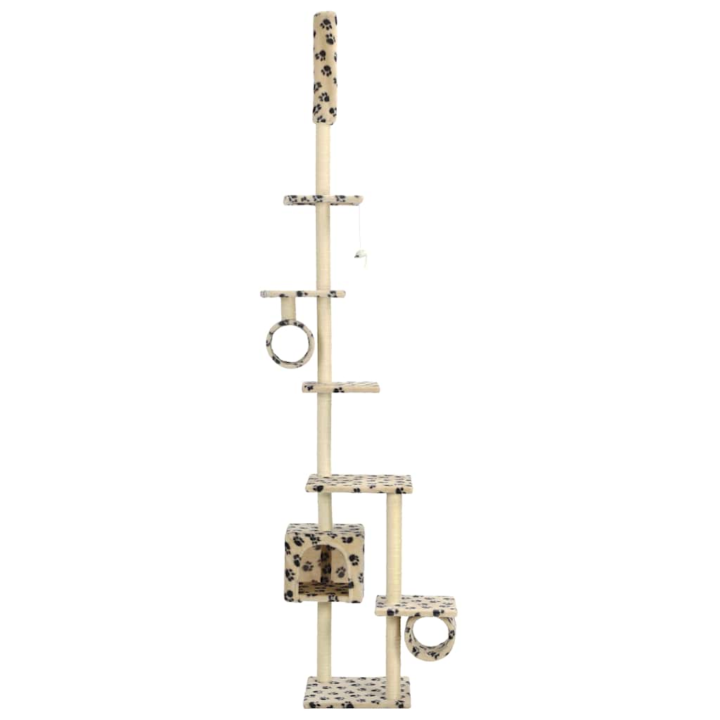 Albero per Gatti e Tiragraffi Sisal 260 cm Zampe Stampate Beige | homemem39