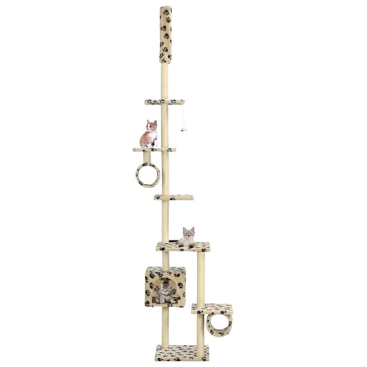 Albero per Gatti e Tiragraffi Sisal 260 cm Zampe Stampate Beige | homemem39