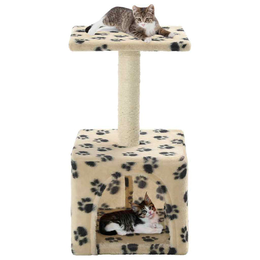 Albero per Gatti e Tiragraffi Sisal 55 cm Zampe Stampate Beige - homemem39