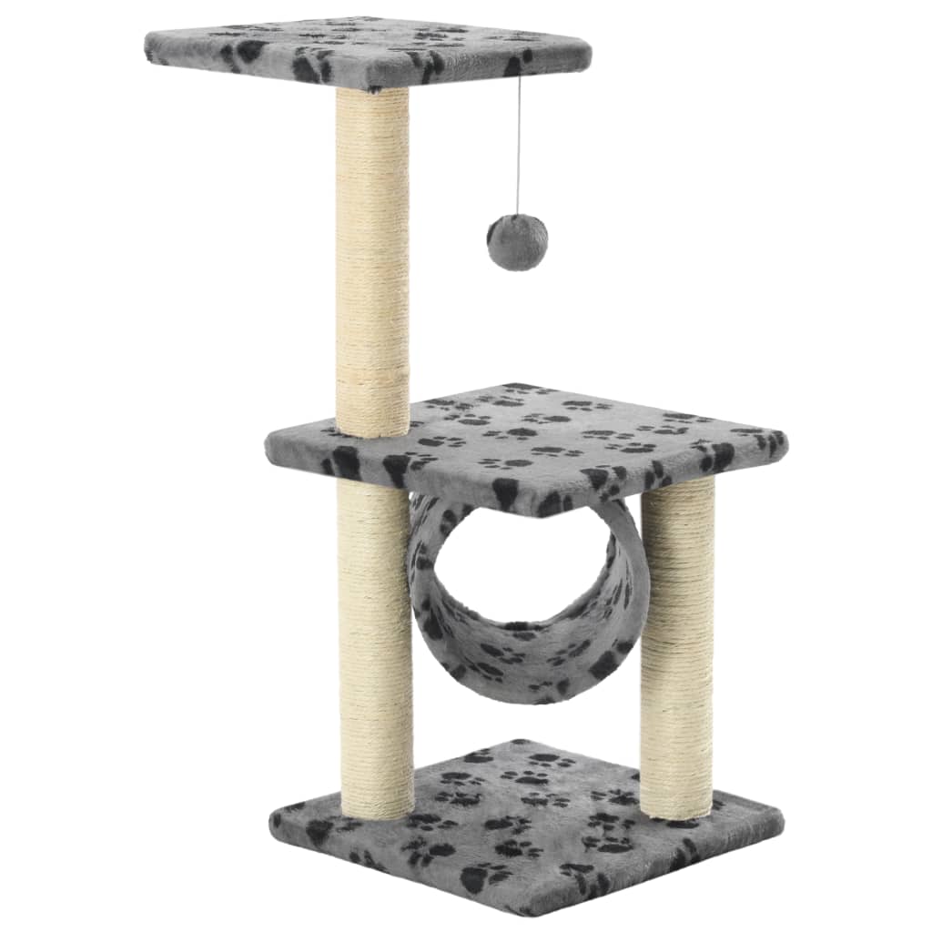 Albero per Gatti e Tiragraffi Sisal 65 cm Zampe Stampate Grigio - homemem39