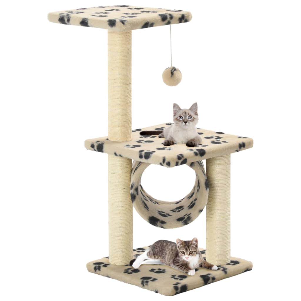 Albero per Gatti e Tiragraffi Sisal 65 cm Zampe Stampate Beige | homemem39