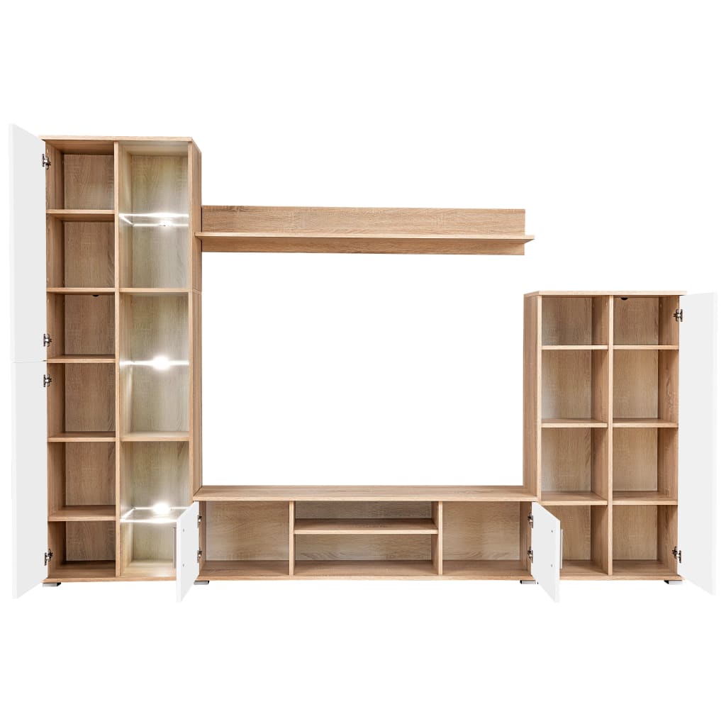 Parete Attrezzata Porta TV con Luci LED Rovere Sonoma e Bianco - homemem39