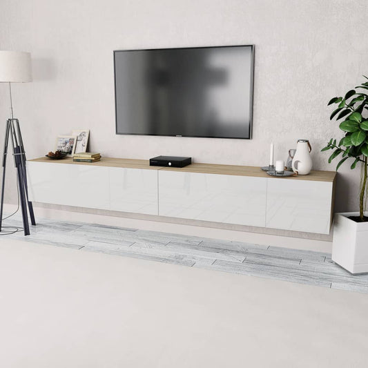 Mobili TV 2 pz Legno Multistrato 120x40x34 Bianco Lucido Rovere - homemem39