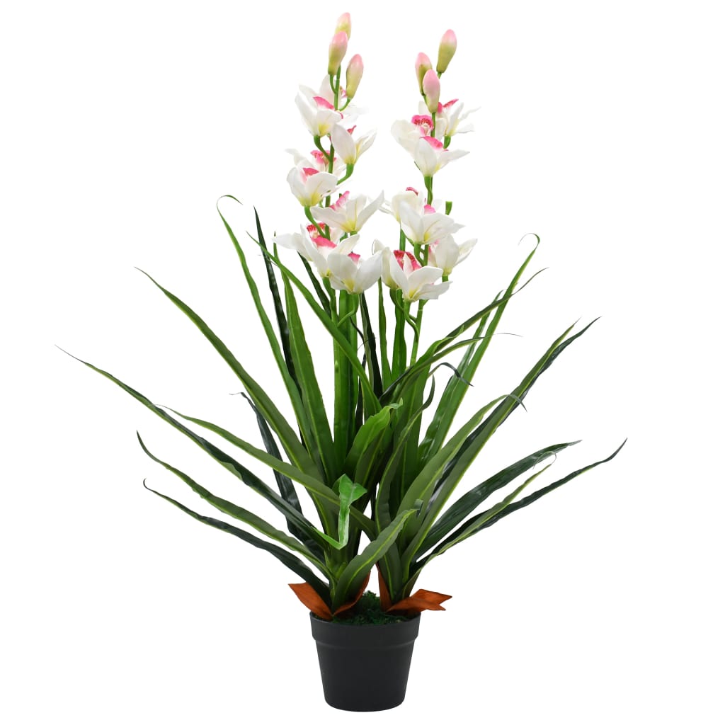 Orchidea Cymbidium Artificiale con Vaso 100 cm Verde - homemem39