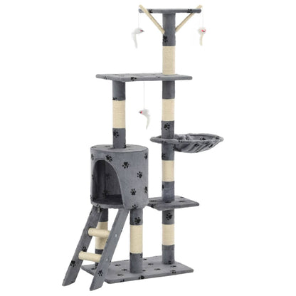 Albero per Gatti e Tiragraffi Sisal 138cm Zampe Stampate Grigio - homemem39