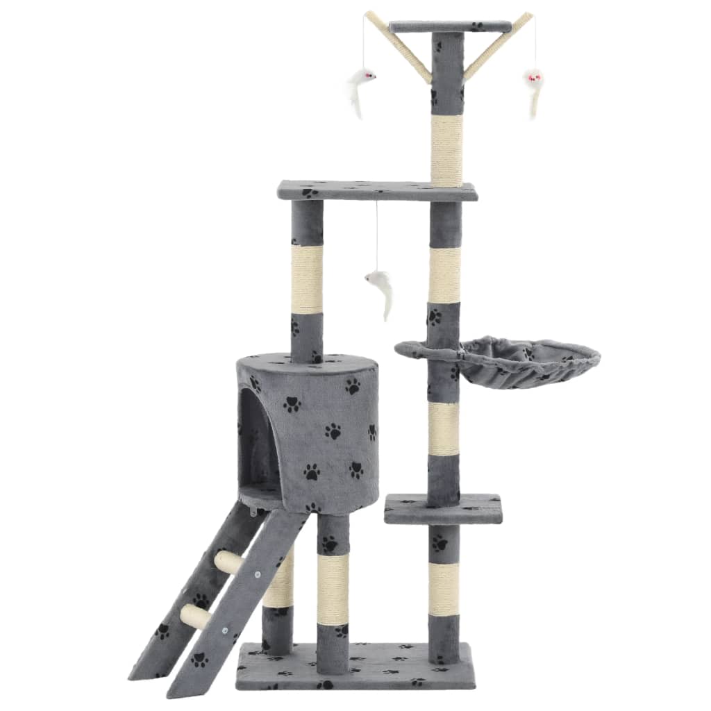 Albero per Gatti e Tiragraffi Sisal 138cm Zampe Stampate Grigio - homemem39