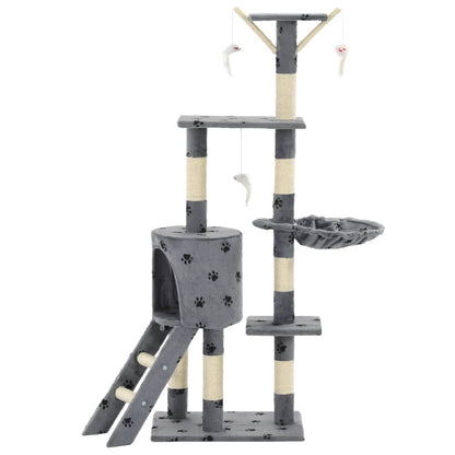 Albero per Gatti e Tiragraffi Sisal 138cm Zampe Stampate Grigio - homemem39