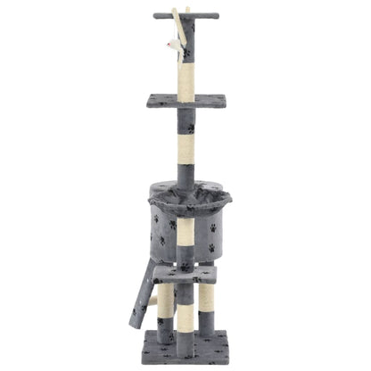 Albero per Gatti e Tiragraffi Sisal 138cm Zampe Stampate Grigio - homemem39