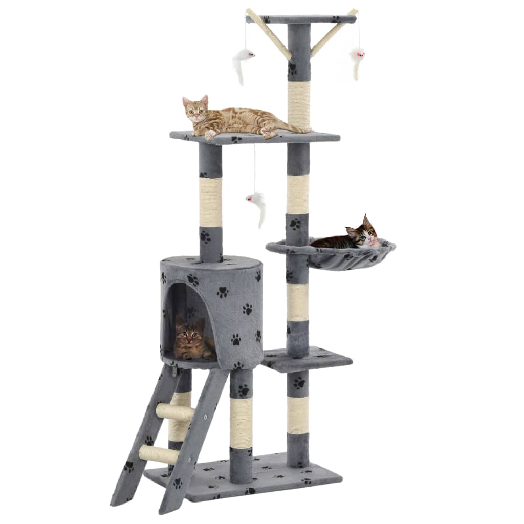 Albero per Gatti e Tiragraffi Sisal 138cm Zampe Stampate Grigio - homemem39
