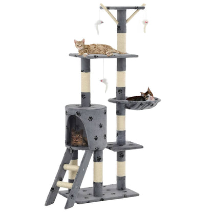 Albero per Gatti e Tiragraffi Sisal 138cm Zampe Stampate Grigio - homemem39
