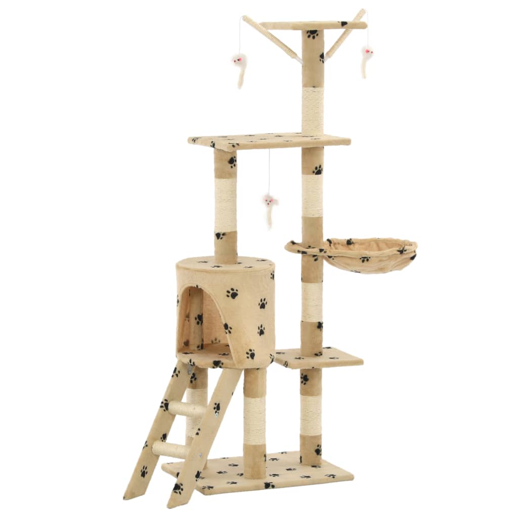 Albero per Gatti e Tiragraffi Sisal 138 cm Zampe Stampate Beige | homemem39