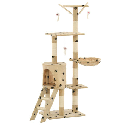 Albero per Gatti e Tiragraffi Sisal 138 cm Zampe Stampate Beige | homemem39