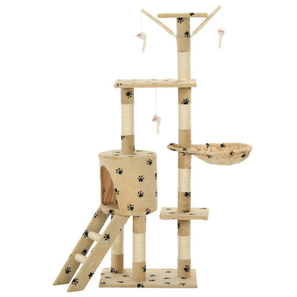 Albero per Gatti e Tiragraffi Sisal 138 cm Zampe Stampate Beige | homemem39