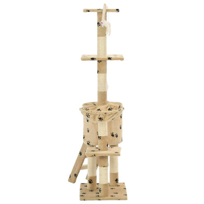 Albero per Gatti e Tiragraffi Sisal 138 cm Zampe Stampate Beige | homemem39