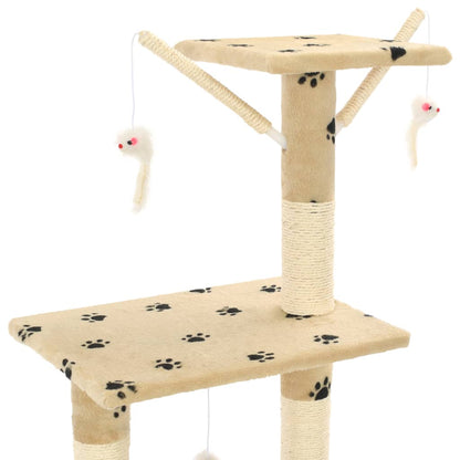 Albero per Gatti e Tiragraffi Sisal 138 cm Zampe Stampate Beige | homemem39