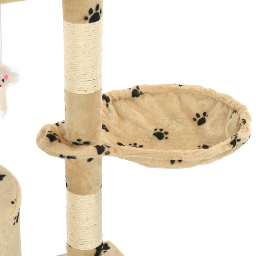Albero per Gatti e Tiragraffi Sisal 138 cm Zampe Stampate Beige | homemem39
