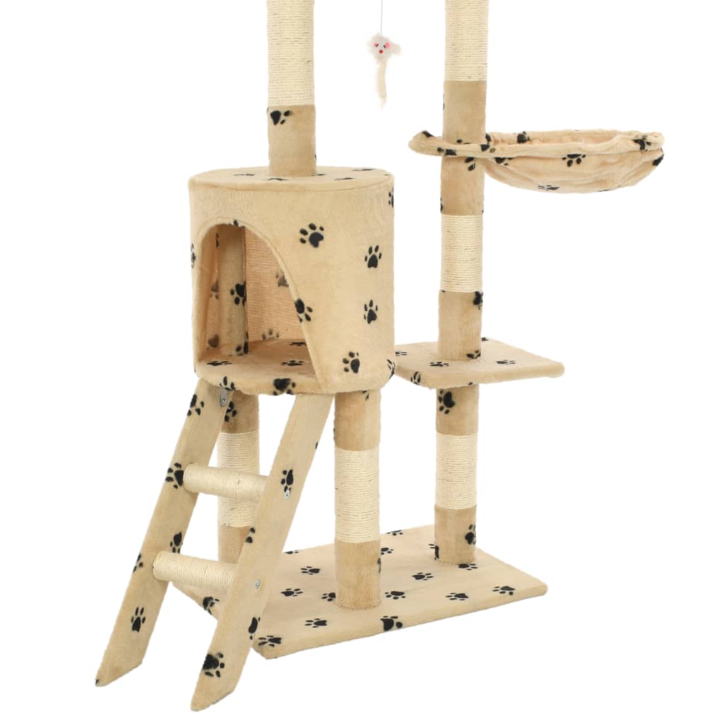 Albero per Gatti e Tiragraffi Sisal 138 cm Zampe Stampate Beige | homemem39