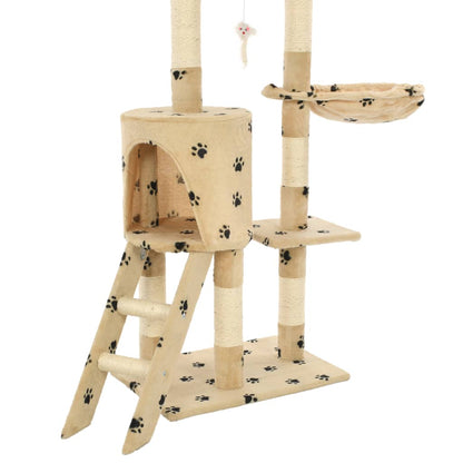 Albero per Gatti e Tiragraffi Sisal 138 cm Zampe Stampate Beige | homemem39