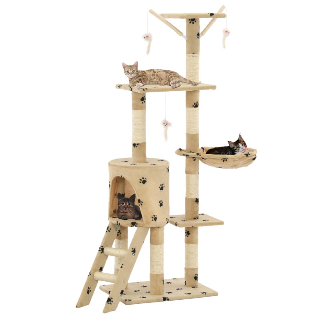 Albero per Gatti e Tiragraffi Sisal 138 cm Zampe Stampate Beige | homemem39