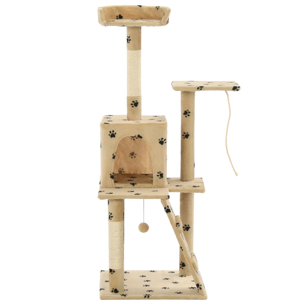 Albero per Gatti e Tiragraffi Sisal 120 cm Zampe Stampate Beige - homemem39