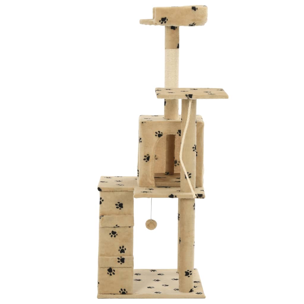 Albero per Gatti e Tiragraffi Sisal 120 cm Zampe Stampate Beige - homemem39