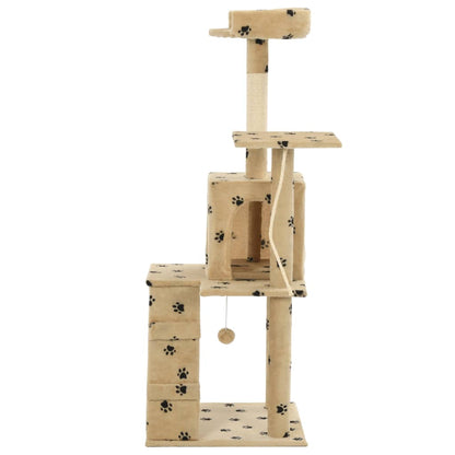 Albero per Gatti e Tiragraffi Sisal 120 cm Zampe Stampate Beige - homemem39