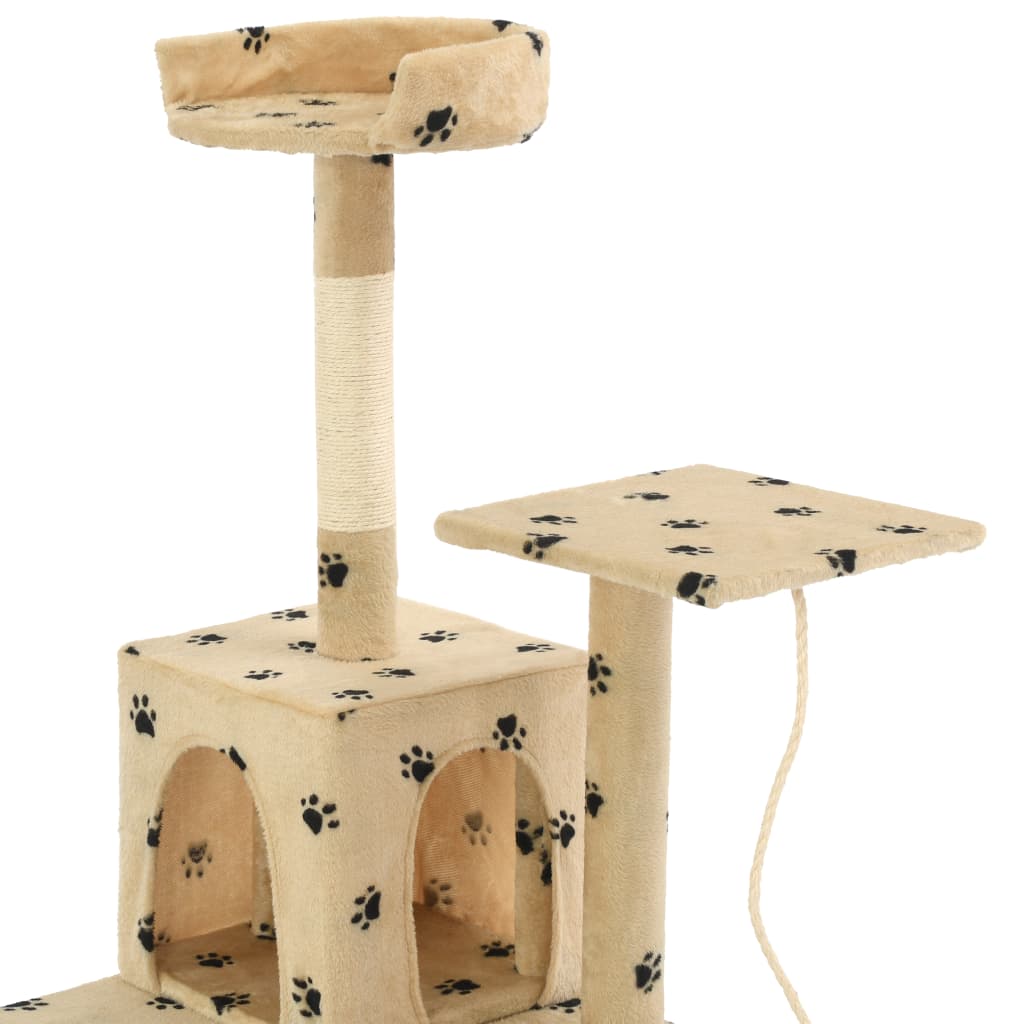 Albero per Gatti e Tiragraffi Sisal 120 cm Zampe Stampate Beige - homemem39
