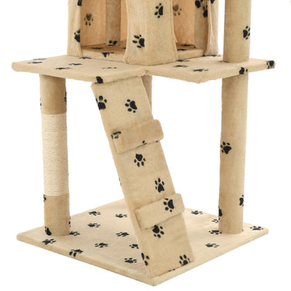 Albero per Gatti e Tiragraffi Sisal 120 cm Zampe Stampate Beige - homemem39