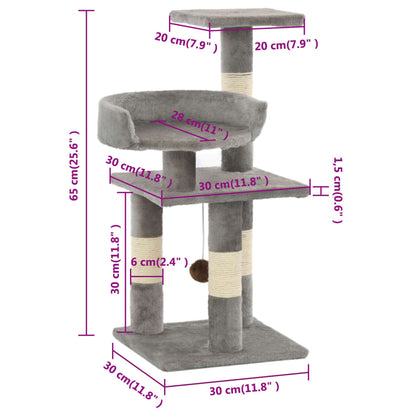 Albero per Gatti con Tiragraffi in Sisal 65 cm Grigio | homemem39