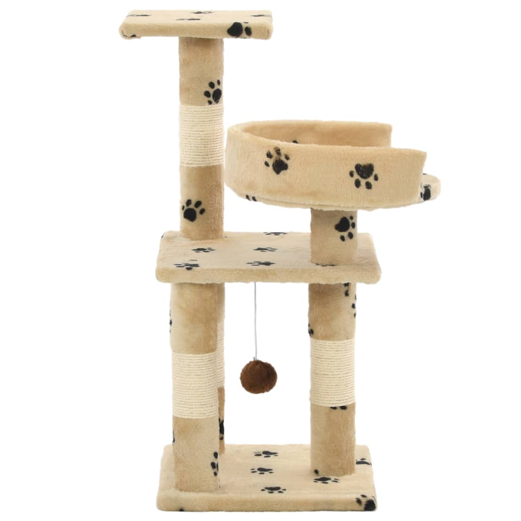 Albero per Gatti Tiragraffi in Sisal 65 cm Zampe Stampate Beige | homemem39