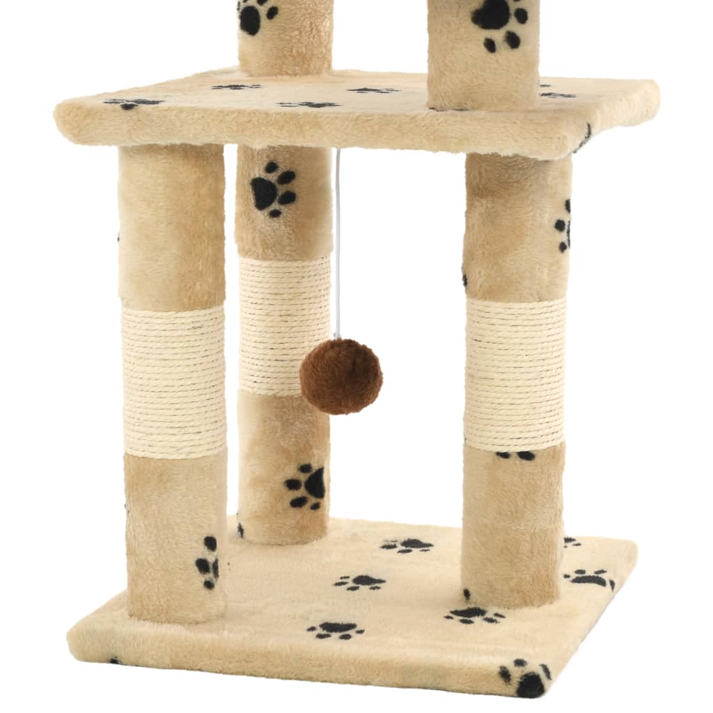 Albero per Gatti Tiragraffi in Sisal 65 cm Zampe Stampate Beige | homemem39