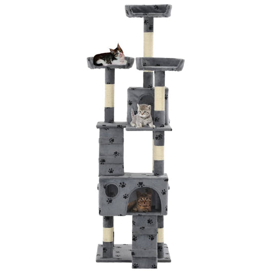 Albero per Gatti Tiragraffi Sisal 170 cm Zampe Stampate Grigio - homemem39