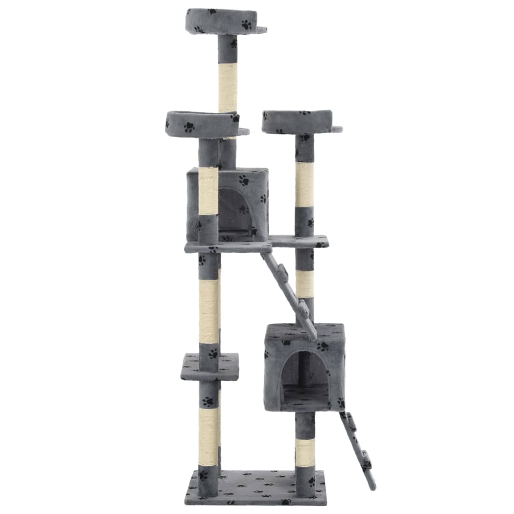 Albero per Gatti Tiragraffi Sisal 170 cm Zampe Stampate Grigio - homemem39