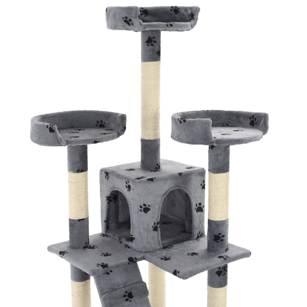 Albero per Gatti Tiragraffi Sisal 170 cm Zampe Stampate Grigio - homemem39