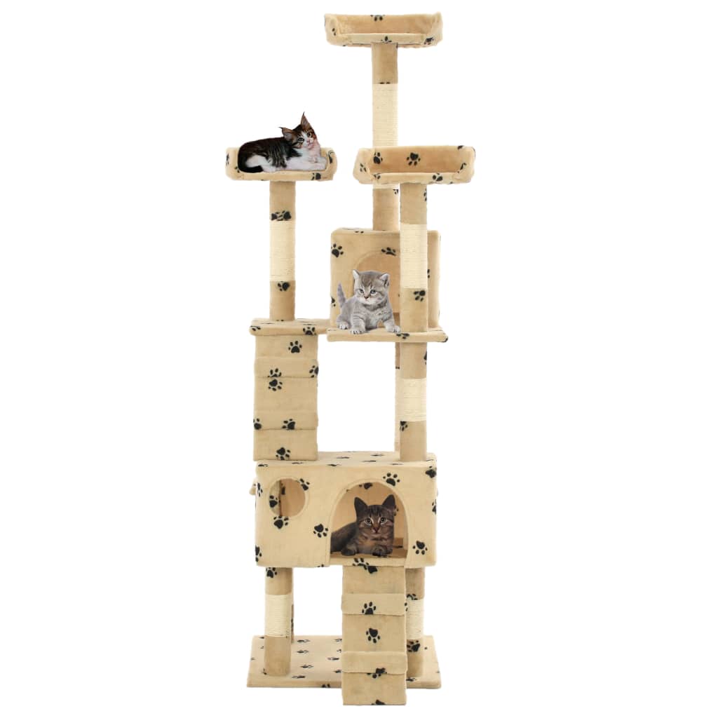 Albero per Gatti Tiragraffi Sisal 170 cm Zampe Stampate Beige | homemem39