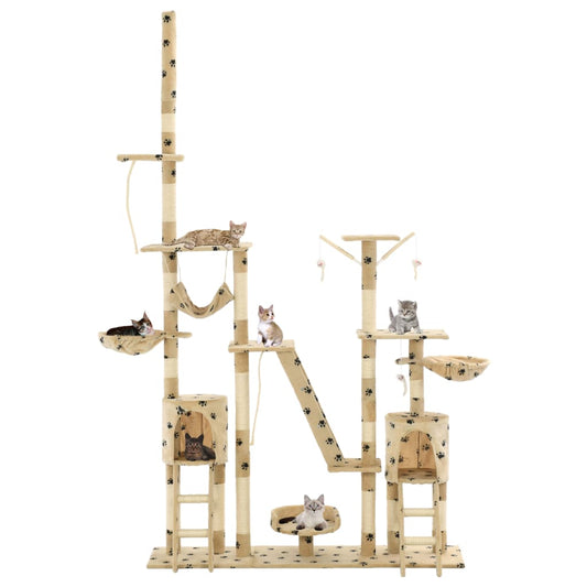 Albero per Gatti Tiragraffi Sisal 230-250cm Stampa Zampe Beige - homemem39
