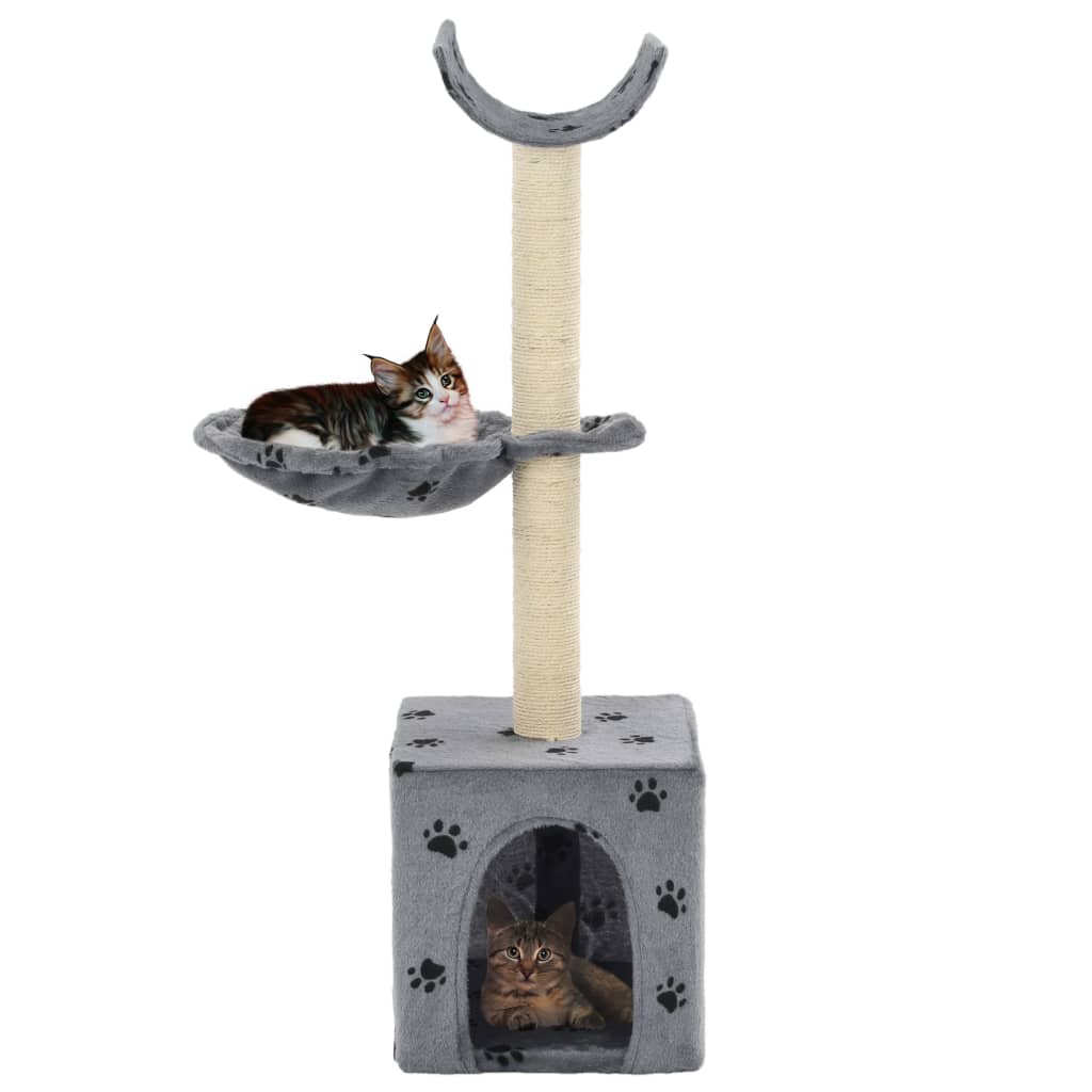 Albero per Gatti Tiragraffi Sisal 105 cm Zampe Stampate Grigio | homemem39