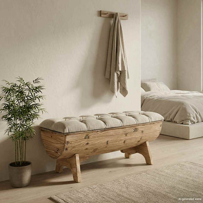 Cassapanca in Legno Massello e Tessuto 103x51x44 cm | homemem39