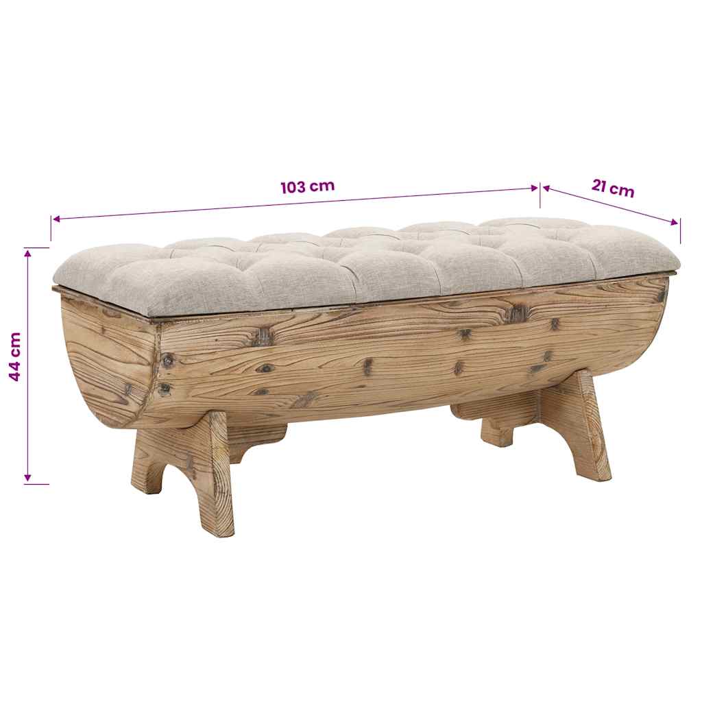 Cassapanca in Legno Massello e Tessuto 103x51x44 cm | homemem39