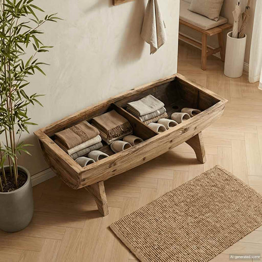Cassapanca in Legno Massello e Tessuto 103x51x44 cm | homemem39