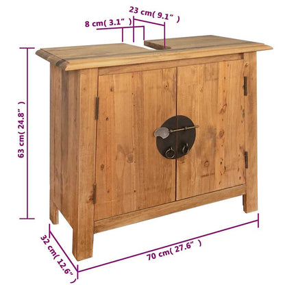 Vanità da Bagno in Legno Massello di Pino 70x32x63 cm - homemem39