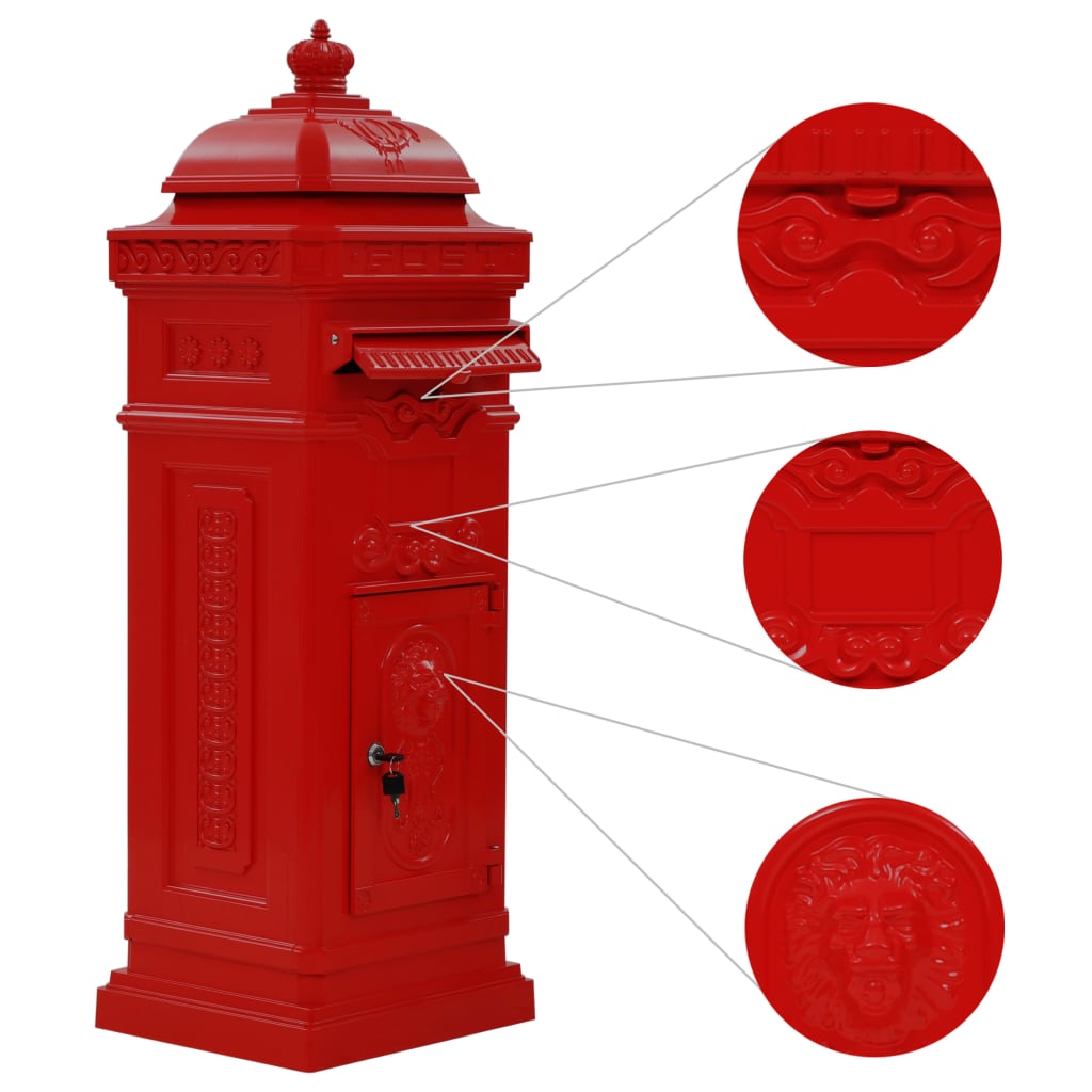 Cassetta della Posta in Alluminio Inossidabile Vintage Rossa - homemem39