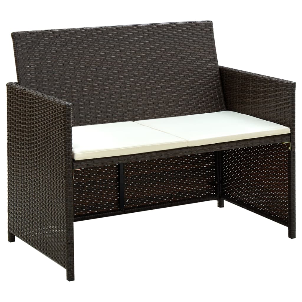 Set Divani da Giardino 4 pz con Cuscini in Polyrattan Marrone | homemem39