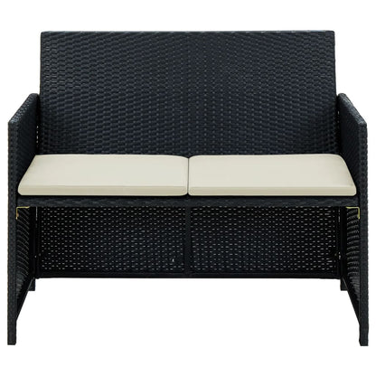 Divano da Giardino a 2 Posti con Cuscini in Polyrattan Nero | homemem39