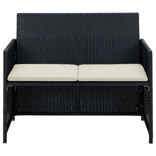 Divano da Giardino a 2 Posti con Cuscini in Polyrattan Nero