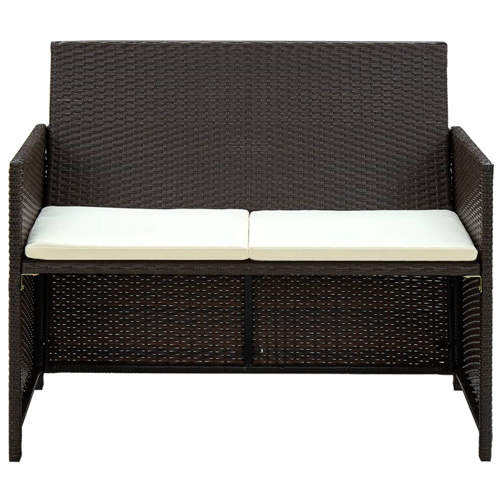Divano da Giardino a 2 Posti con Cuscini Marrone in Polyrattan | homemem39