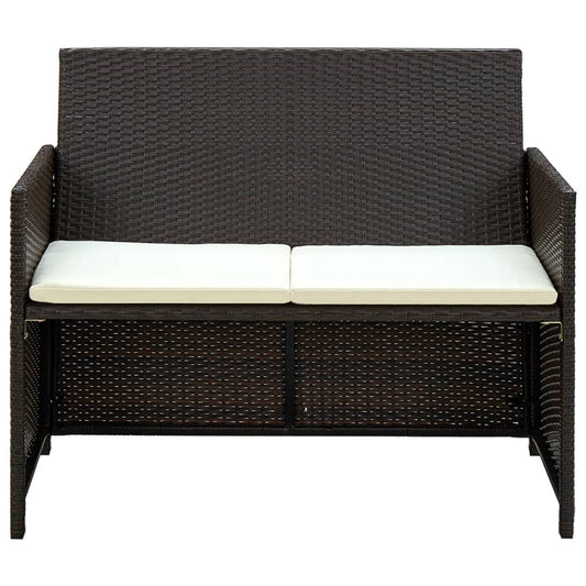 Divano da Giardino a 2 Posti con Cuscini Marrone in Polyrattan | homemem39