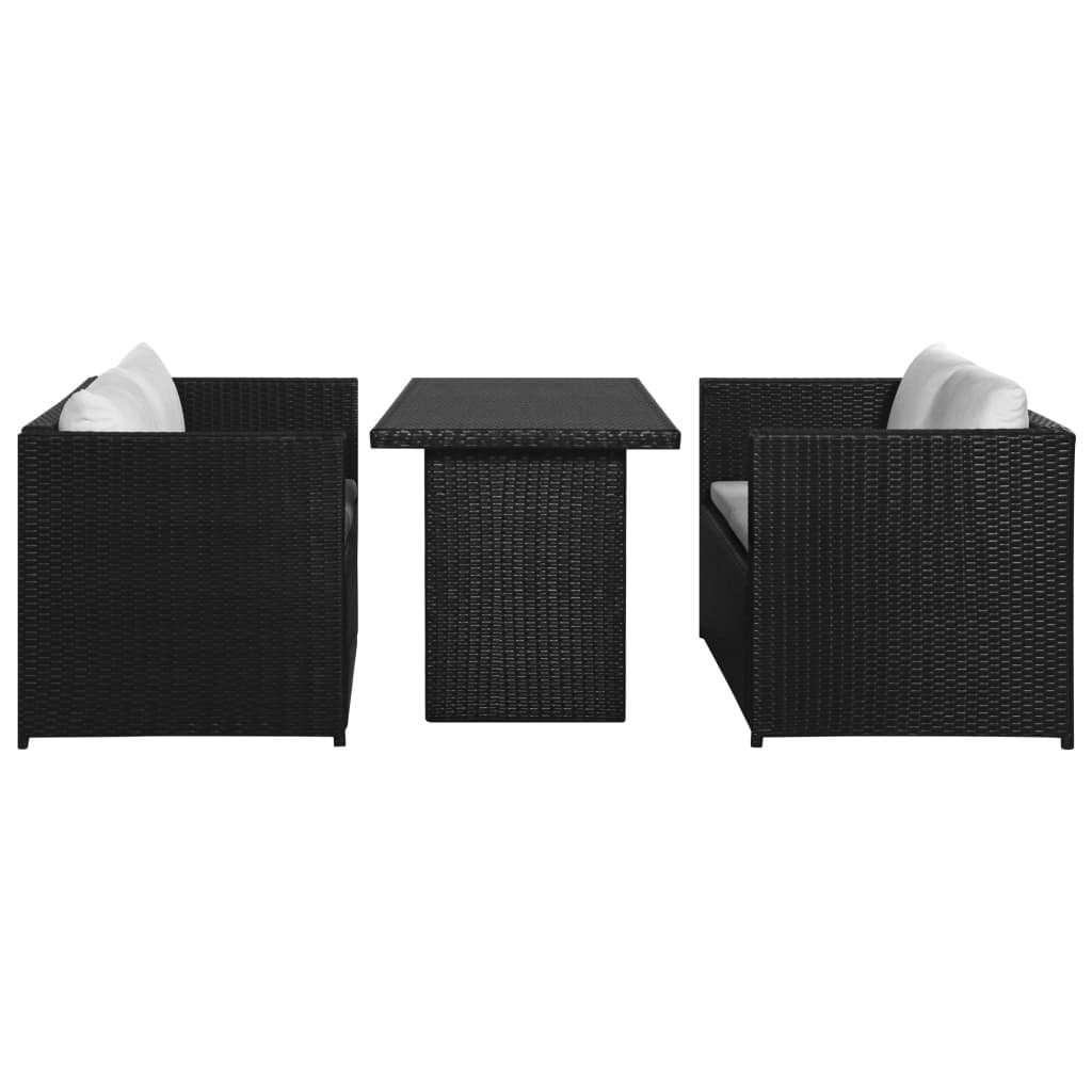 Set Divani da Giardino 3 pz con Cuscini in Polyrattan Nero | homemem39